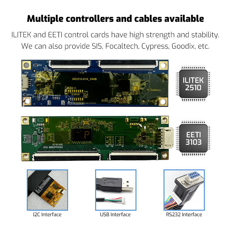 Painel de toque PCAP à prova d'água IP65 de tamanho personalizado com 10 pontos de toque USB/RS232/IIC
